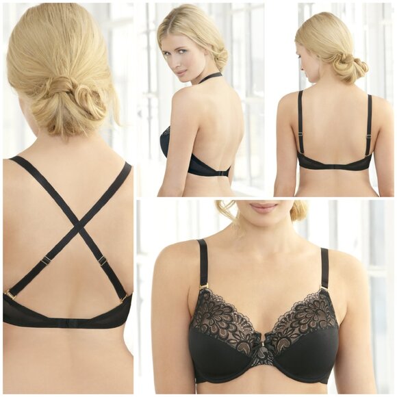 Glamorise Other - CONVERTIBLE Bra 38B Wear 3-Ways! Criss-Cross Backless Halter UNDERWIRE Black NEW